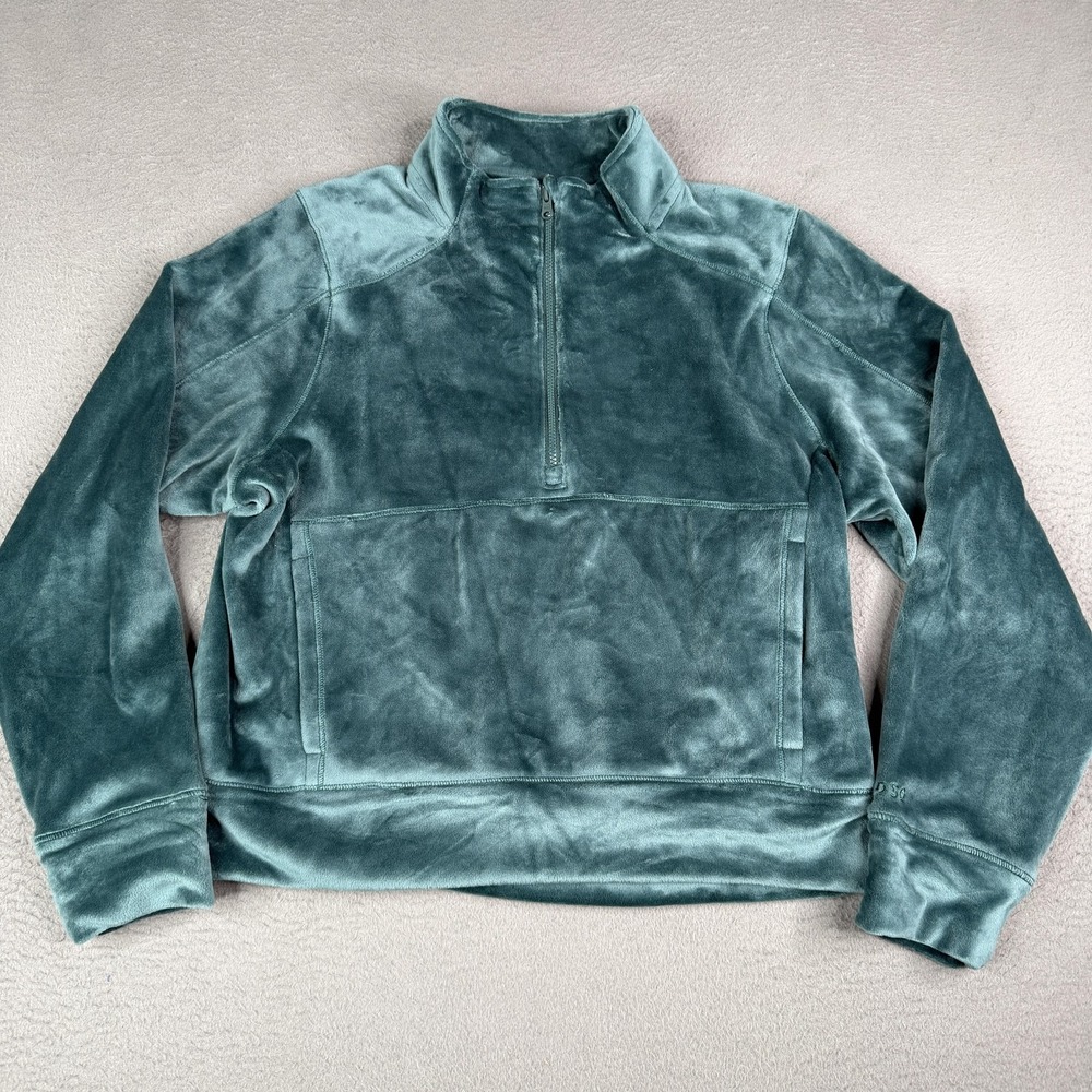 DSG Pullover Girls Large 14 Dark Green Velour 1/2 Zip Kangaroo Pocket Soft Cozy